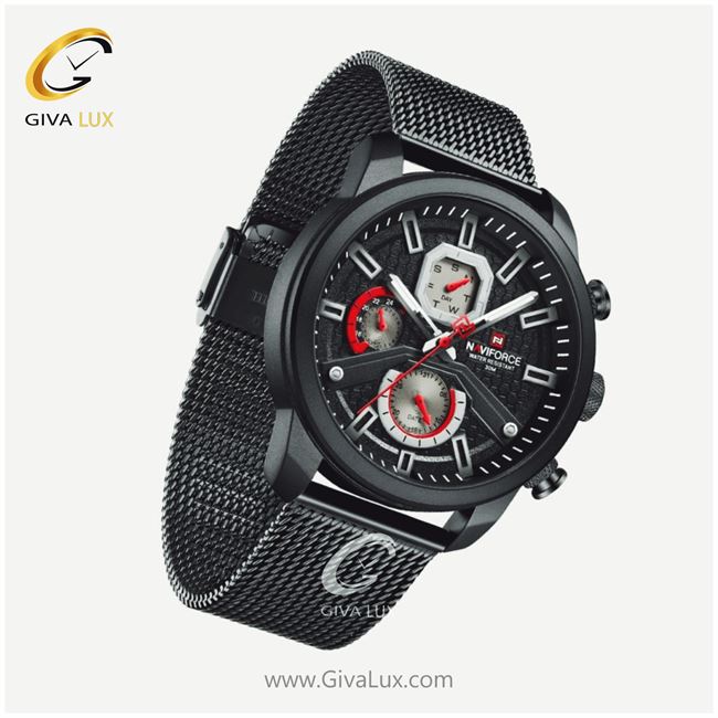 ساعت مچی اورجینال مردانه ناوی فورس|Naviforce|نوی فورس|نیوی فورس سه موتوره فول تایم مشکی | مشکی| مشکی| کد رفرنس NF9211